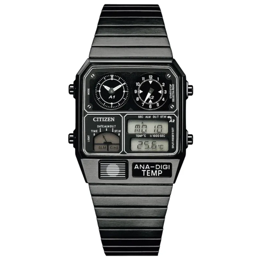 【CITIZEN 星辰】Chronograph 復古雙顯電子腕錶  黑 32.5x40.6mm (JG2105-93E)-funtastic方采