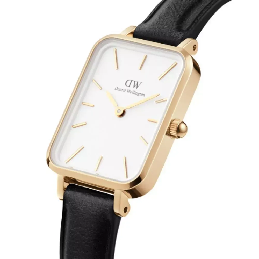 【DW】 Daniel Wellington 經典黑真皮皮革小方錶-白錶盤 (DW00100559)-funtastic方采