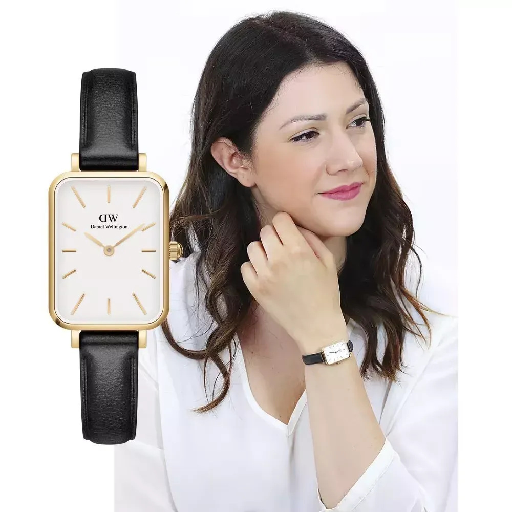 【DW】 Daniel Wellington 經典黑真皮皮革小方錶-白錶盤 (DW00100559)-funtastic方采