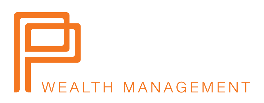 The logo for wealth management is orange and white.