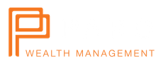 The logo for wealth management is orange and white.