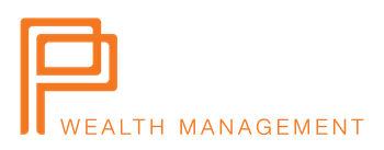 The logo for wealth management is orange and white.