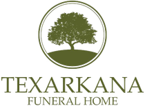 Texarkana Funeral Home logo with a green tree in a circle and olive text