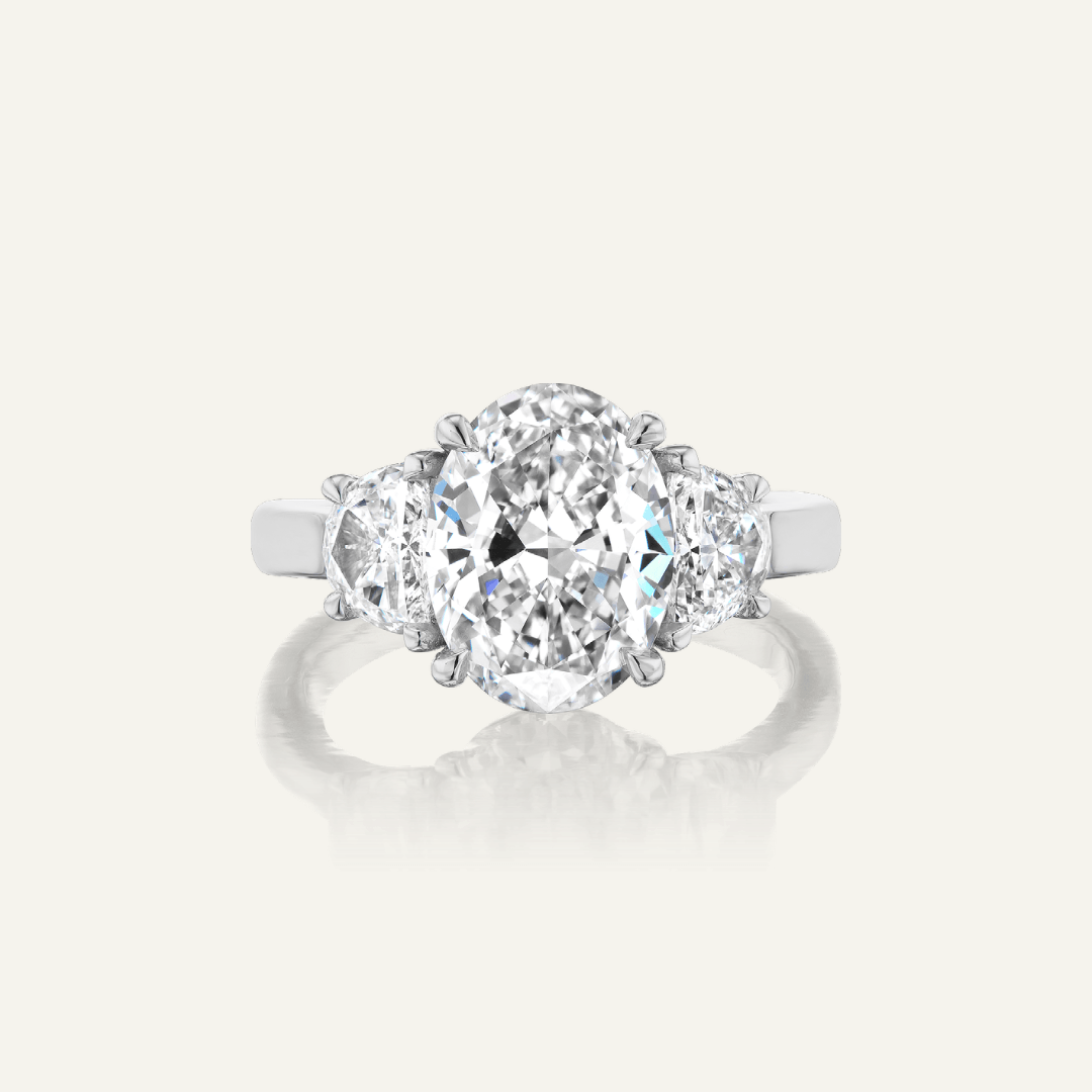 3.42ct Oval diamond with .88ct tw half moons