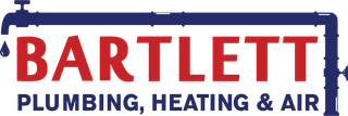 red and blue logo for bartlett plumbing heating and air