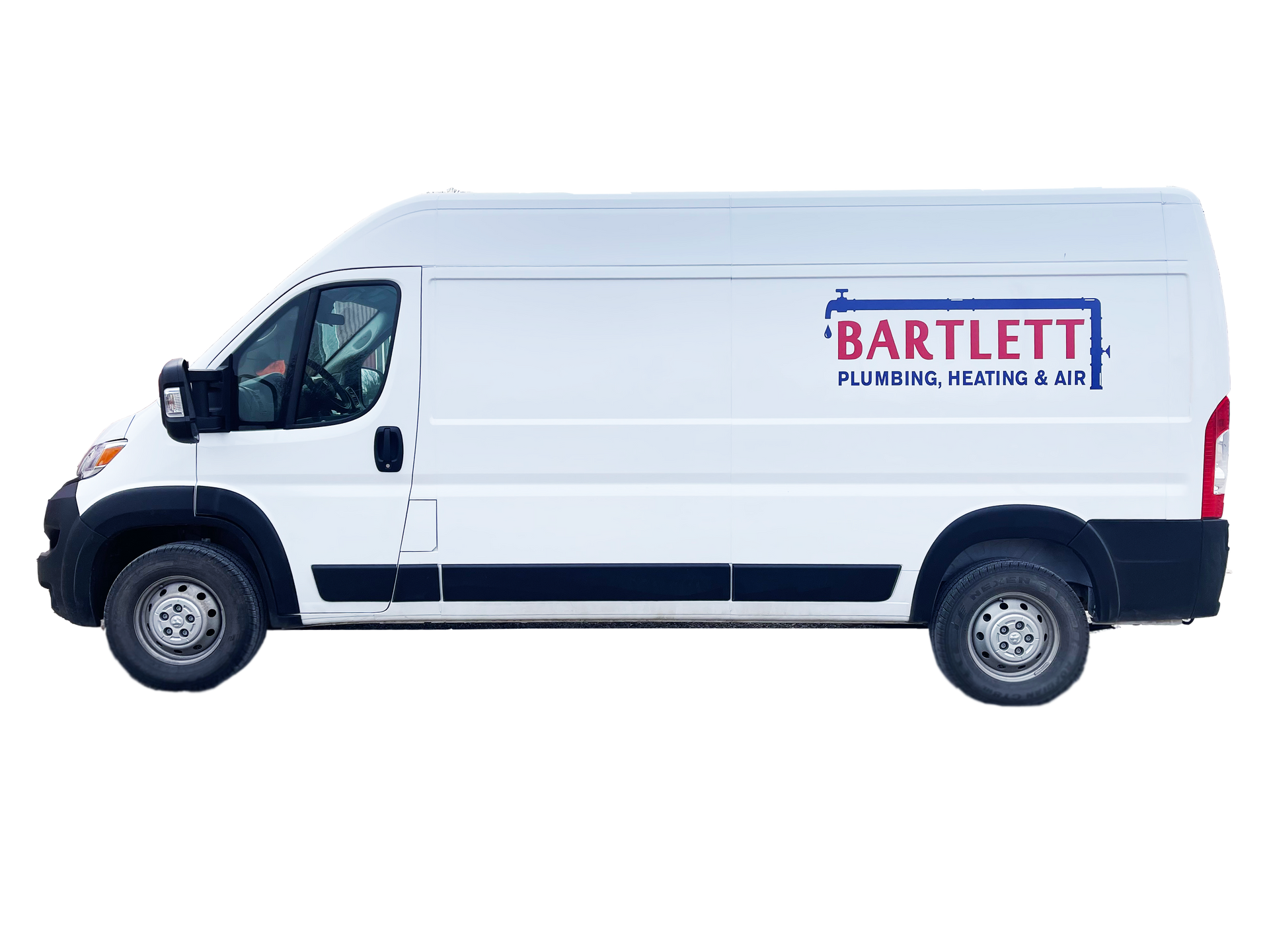 a white van with the word bartlett on the side is on a white background .