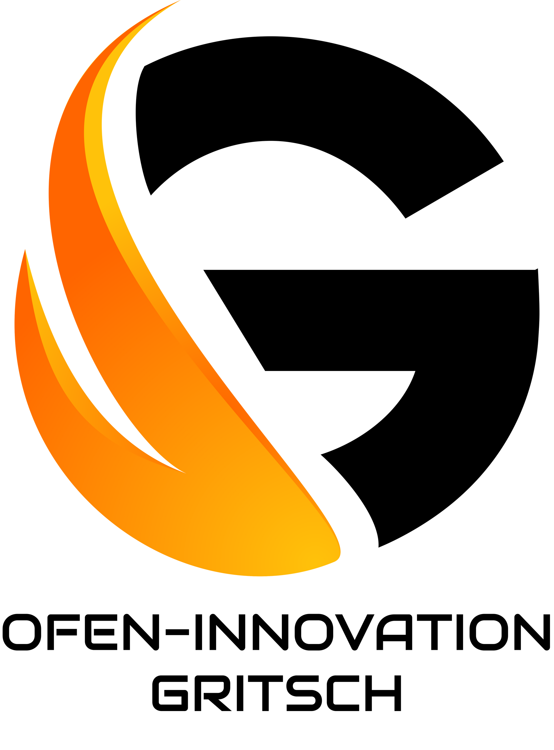 Logo mit stilisiertem, schwarzem und orangefarbenem G und dem Text „OFEN-INNOVATION GRITSCH“