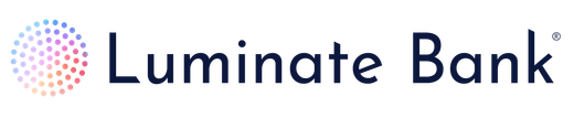 A logo for luminate home loans with a circle of dots on a white background.