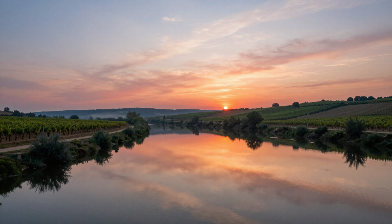 Sunset over the Saone river