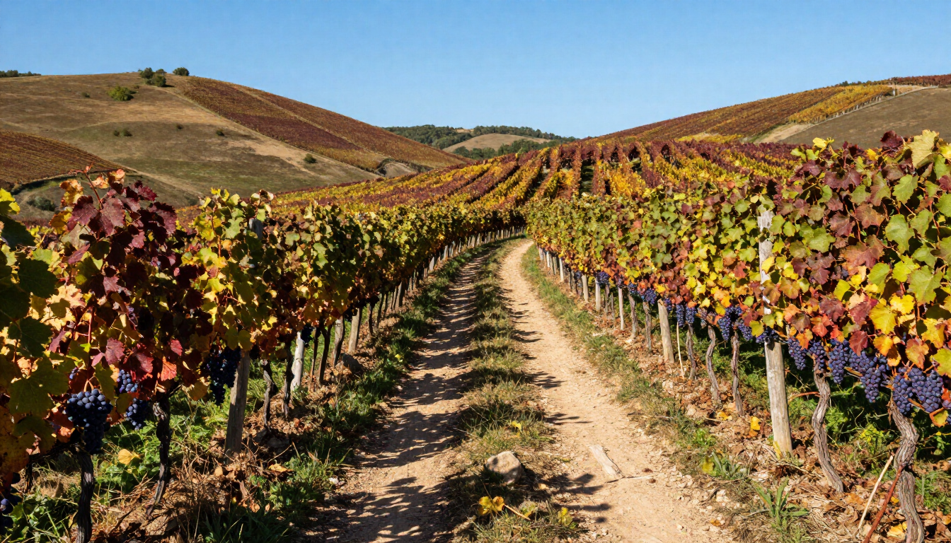 Hiking trail in Burgundy vineyards near Chalon-sur-Saône