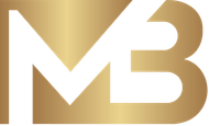 White stylized “MB” logo on a gold gradient background
