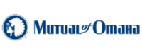Mutual of Omaha logo with blue text and an elephant emblem on a white background