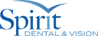 Spirit Dental & Vision logo in blue text with a stylized blue arc above the word Spirit