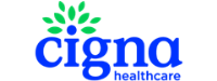 Cigna Healthcare logo with blue “cigna” text, green leaf icon, and gray “healthcare” text