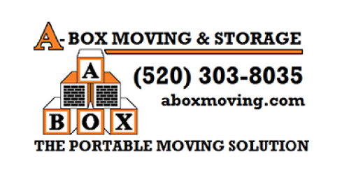 A-Box Moving & Storage logo with stacked boxes, phone number, website, and tagline &ldquo;The Portable Moving Solution&rdquo;