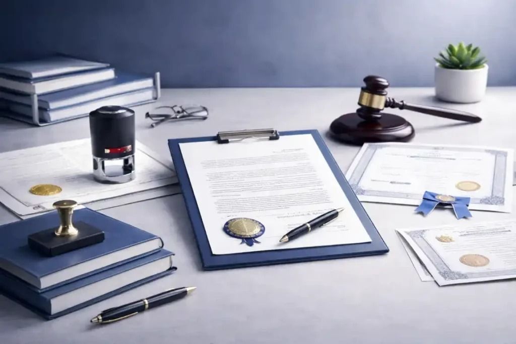 Hands writing on a form at a meeting table with a glass of water nearby