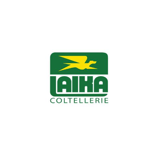 Logo di LAIHA Coltelllerie in verde con la sagoma di un uccello giallo.
