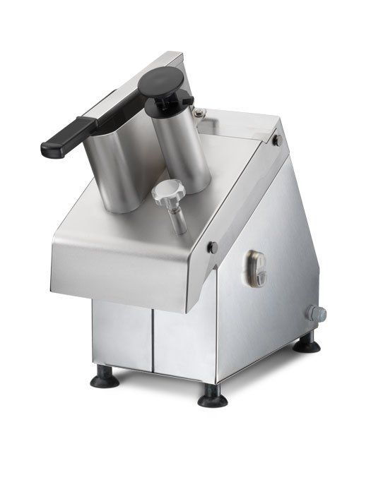 Tritacarne professionale da banco in acciaio inox con maniglia nera e tramoggia su piedini in gomma.