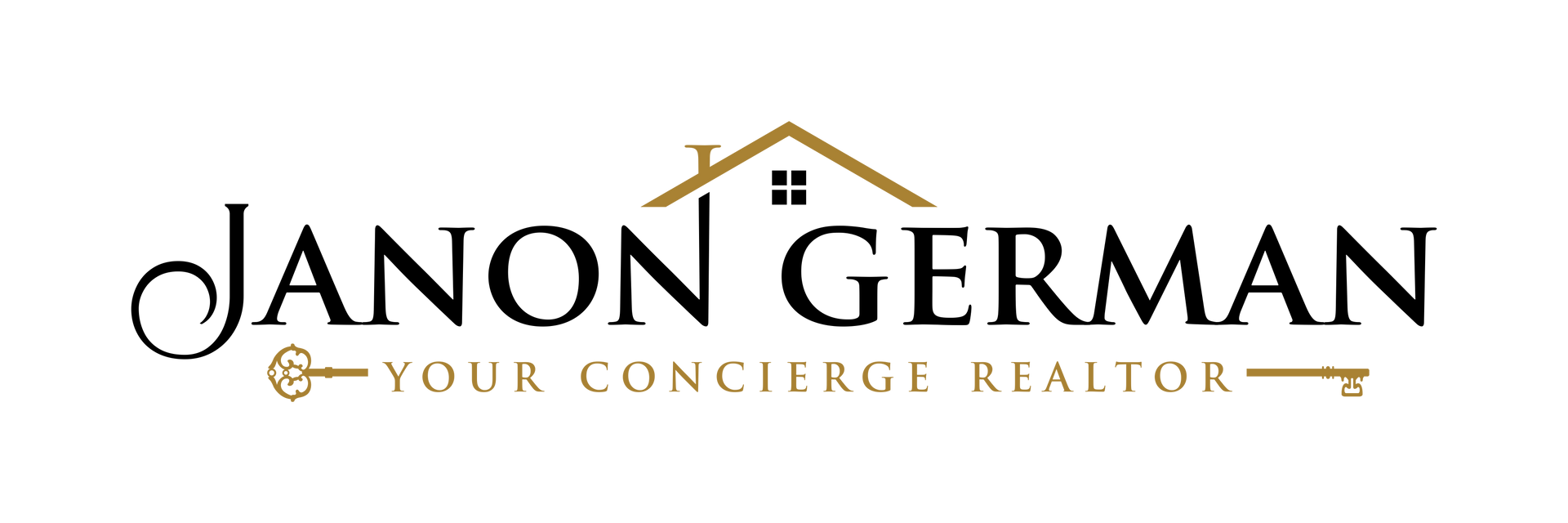 Janon German real estate logo with black text and gold house roof icon, “Your Concierge Realtor” tagline