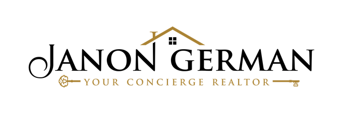 Janon German real estate logo with black text and gold house roof icon, “Your Concierge Realtor” tagline