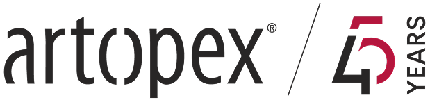 Artopex logo with "45 YEARS" in burgundy.
