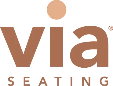 Via Seating logo in brown, with a light brown circle above the "i". "Seating" below.