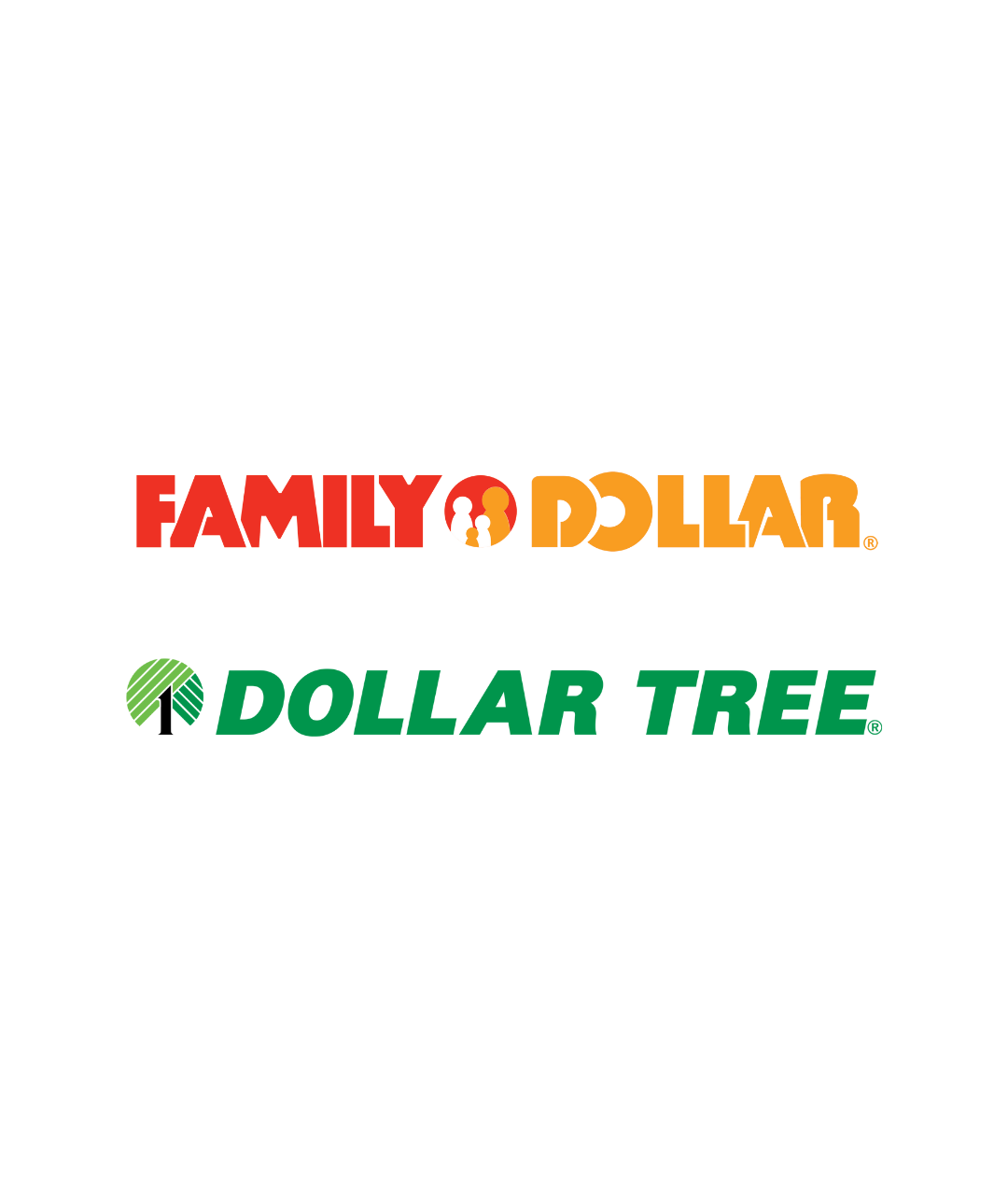 A family dollar and a dollar tree logo on a white background.
