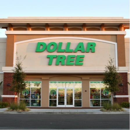 Dollar Tree store entrance with green sign.