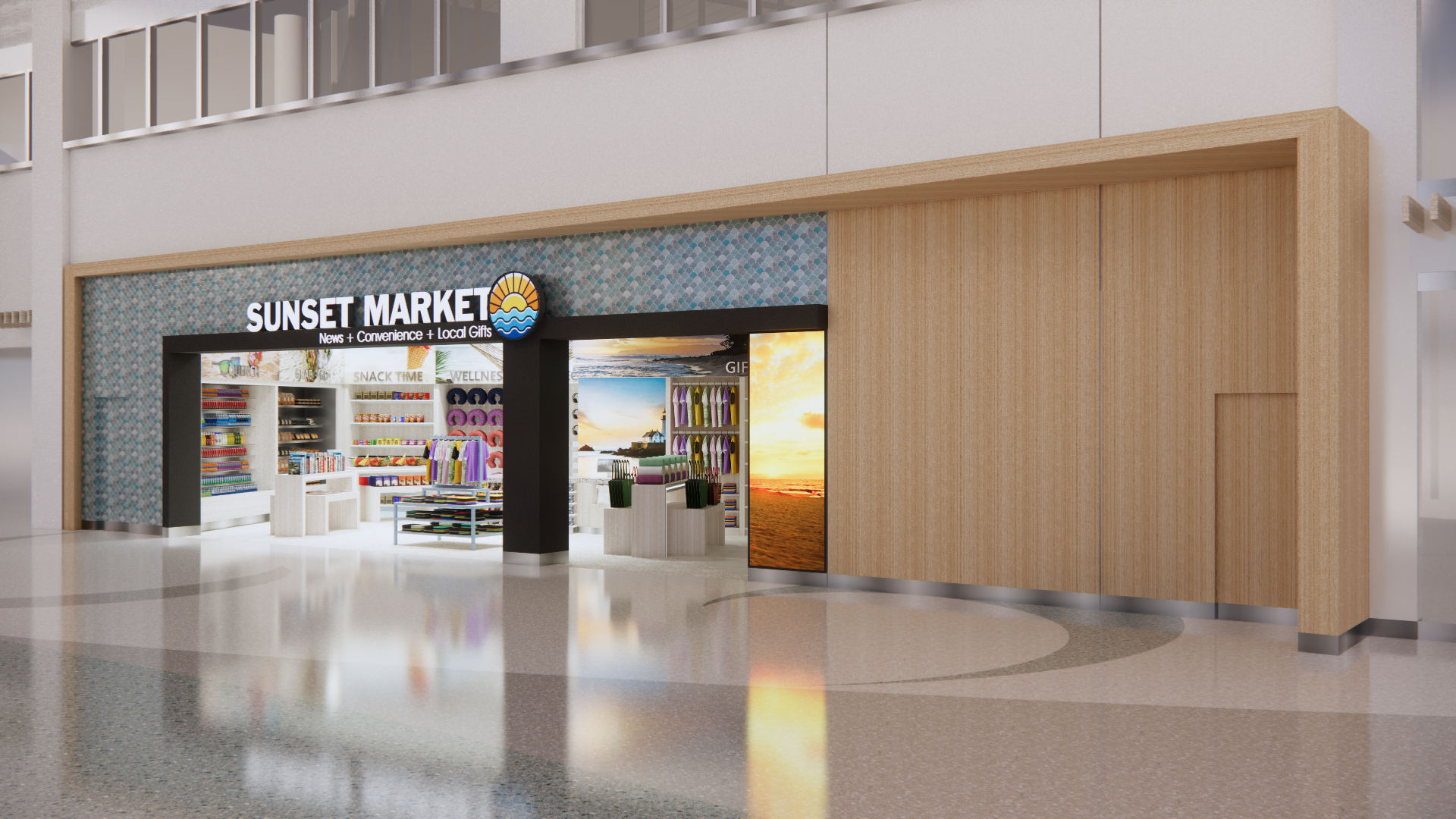 An artist 's impression of the sunset market at the airport.