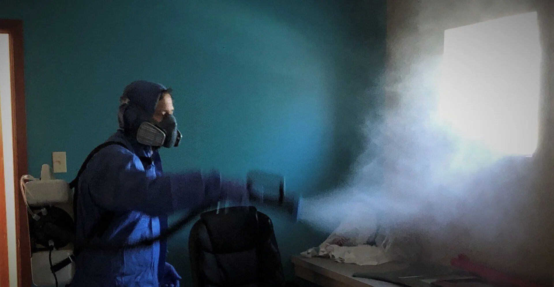 Professional Worker Doing Fogging Sanitation