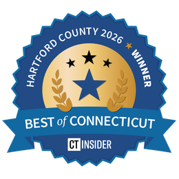 Hartford County 2026 Best of Connecticut CT Insider award badge in blue and gold