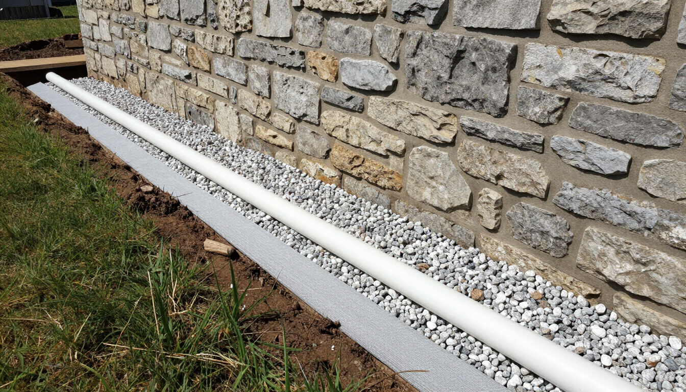 French drain installation, Bucks County stone foundation waterproofing