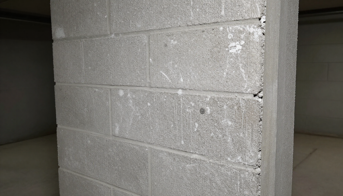 white mineral deposits on a concrete block basement wall in Feasterville-Trevose, PA