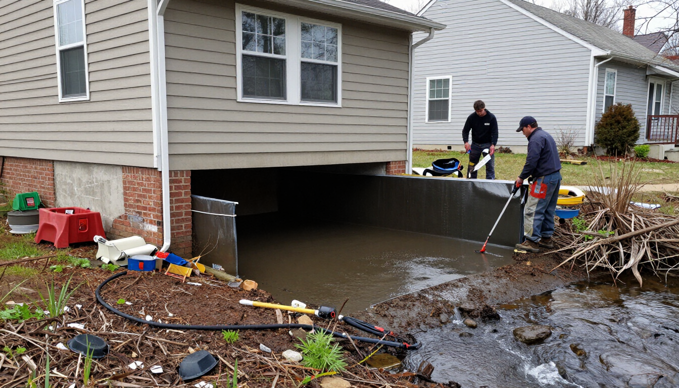 basement waterproofing exterior work near a Bensalem, PA creek-adjacent property
