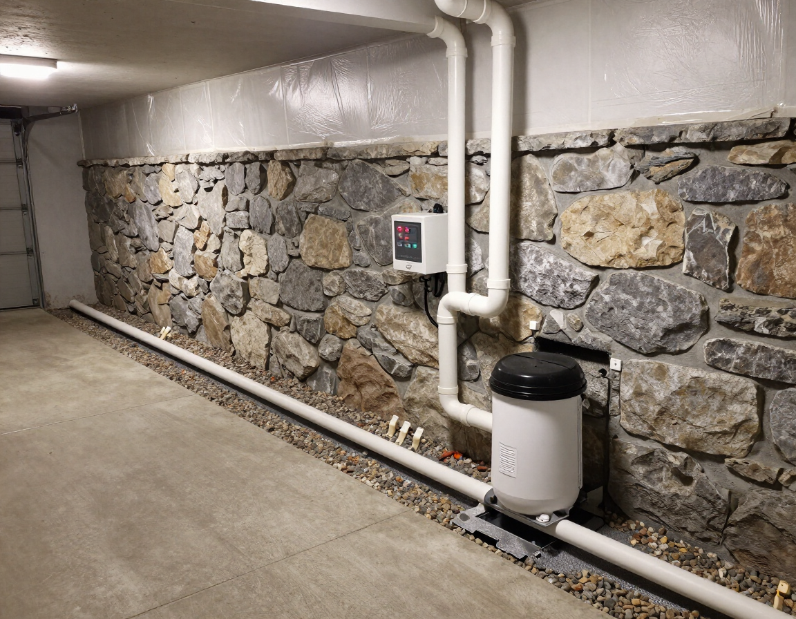 Basement waterproofing Montgomery County, stone foundation interior drainage