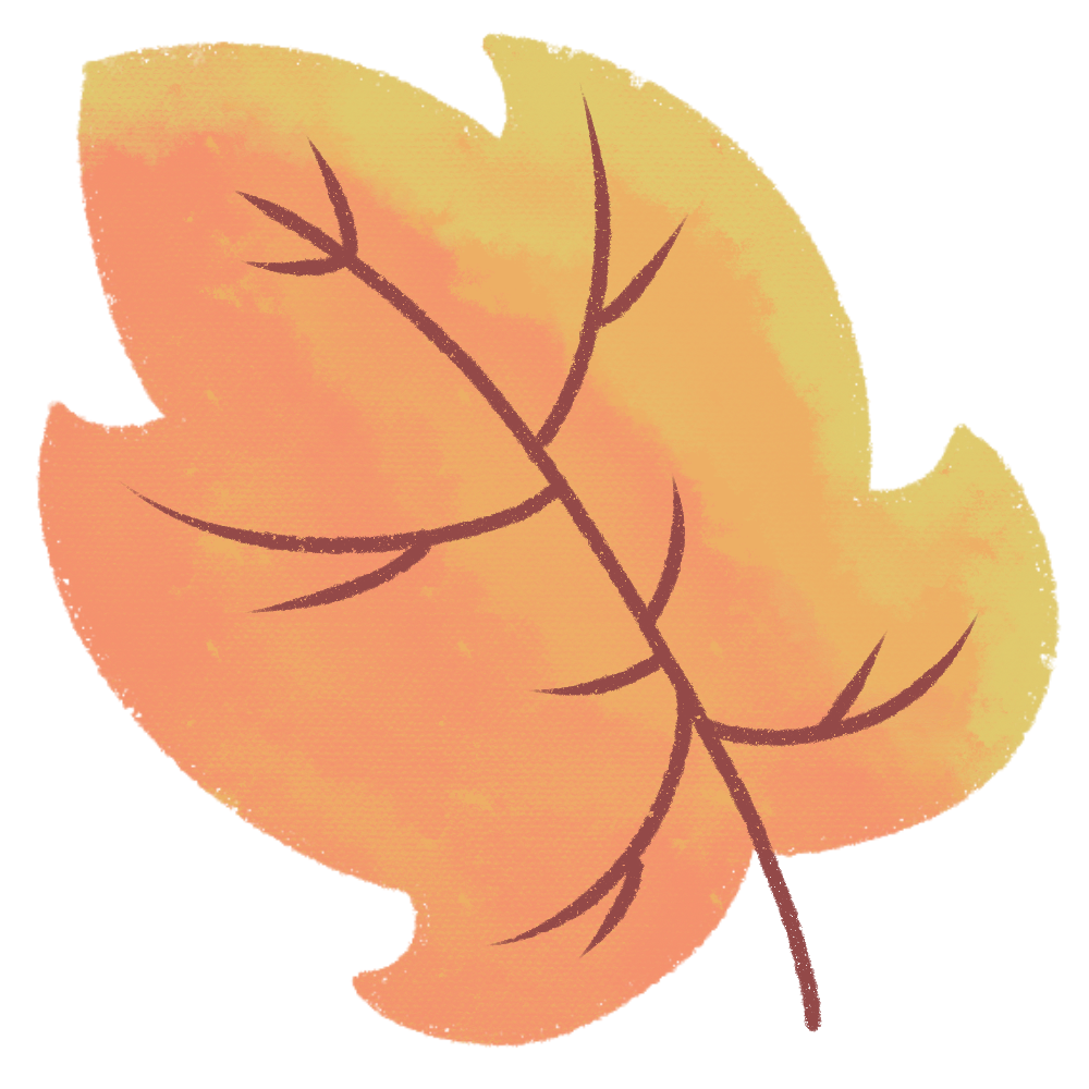 Orange and yellow autumn leaf with dark brown veins.