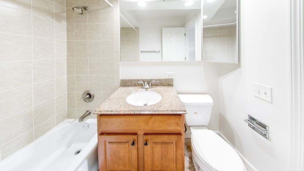 Photo of a bathroom with light countertop