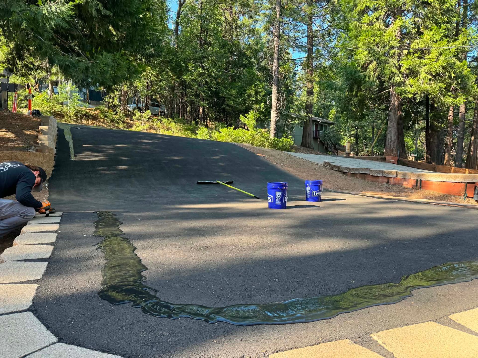 Fixing, Filling and Sealing Cracked Driveway in Sonora CA Before we re surface the entire driveway with new seal coating.