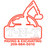 A red logo for t-n-t paving and excavating