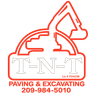 T-N-J Paving & Excavating logo with red excavator and phone number 209-984-5010