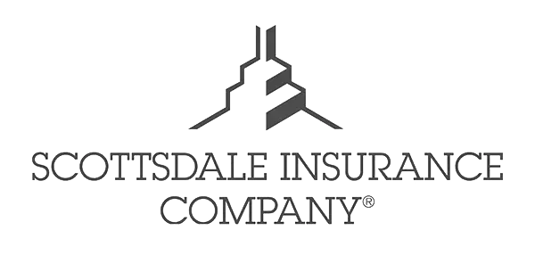 Logo for Scottsdale Insurance Company, featuring a stylized, stepped building graphic above the company name.