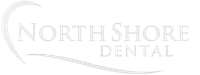 North Shore Dental logo in light gray text with a crescent moon graphic