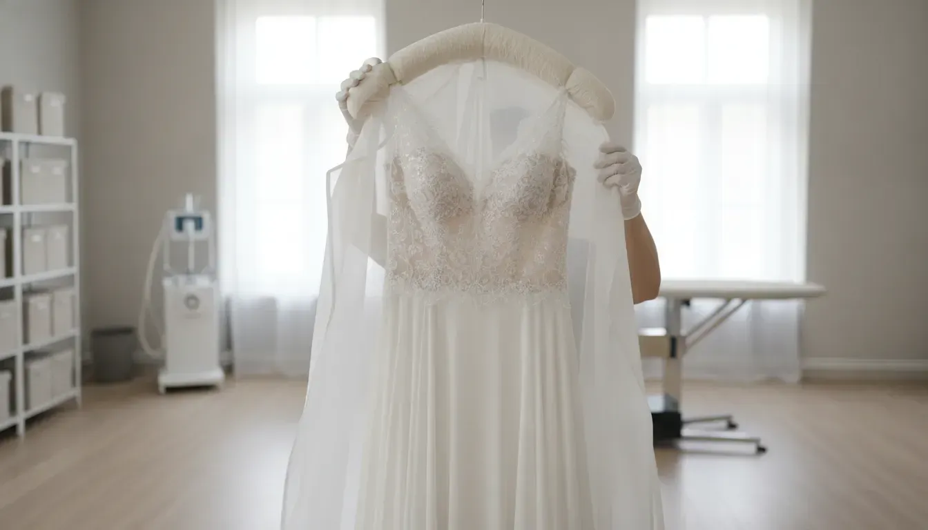 Wedding dress prepared for professional garment care in Glendale