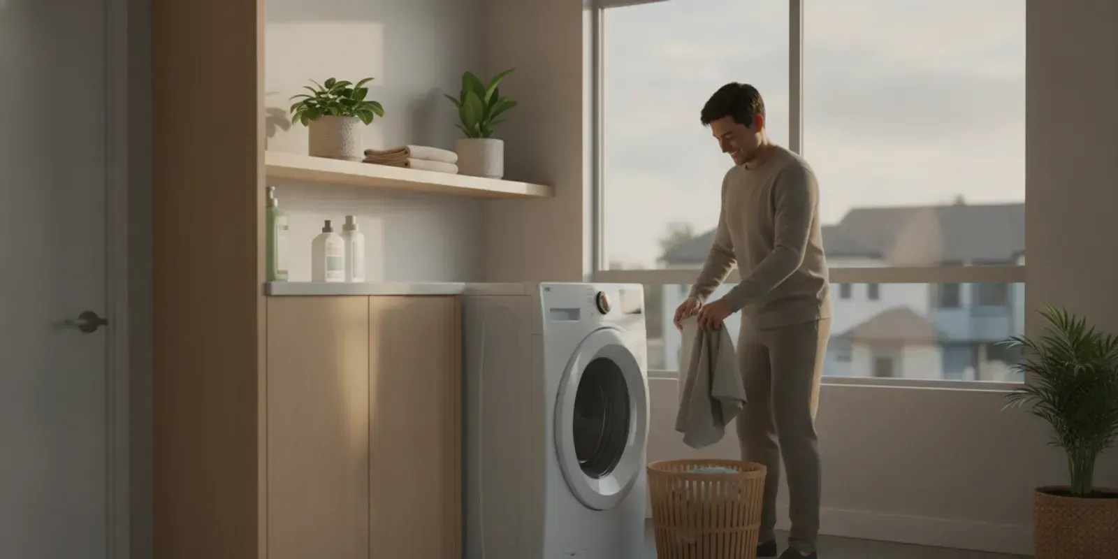 Laundry bags and folded clothes ready for apartment laundry day in Glendale