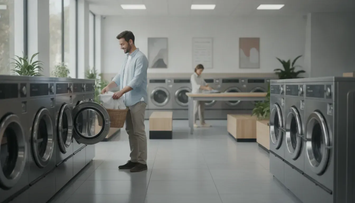 Commercial laundry team sorting clean linens in a modern Los Angeles service facility