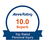 Avvo Rating badge with 10.0 Superb and Top Rated Personal Injury text