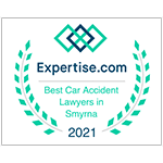Expertise.com award badge for Best Car Accident Lawyers in Smyrna, 2021, with teal laurel design