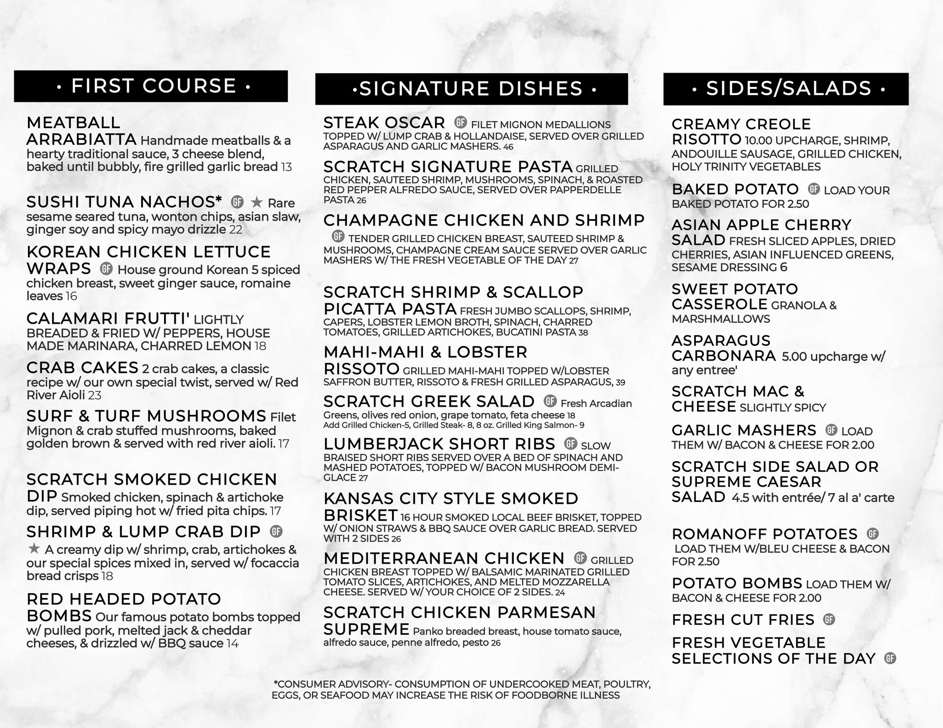Dinner Menu Scratch Steakhouse and Lounge Louisville, Orrville OH
