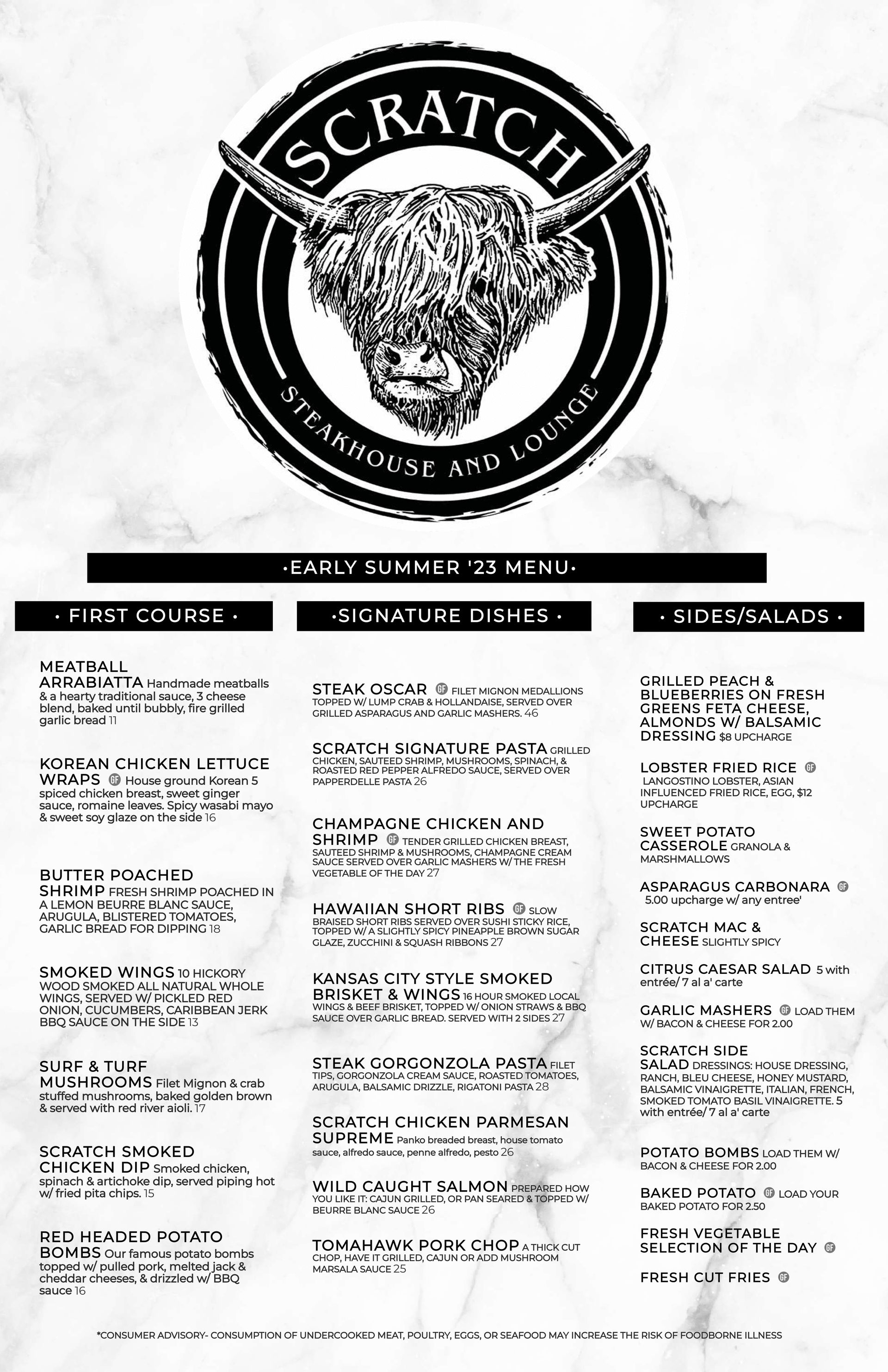 Dinner Menu Scratch Steakhouse and Lounge Louisville, Orrville OH