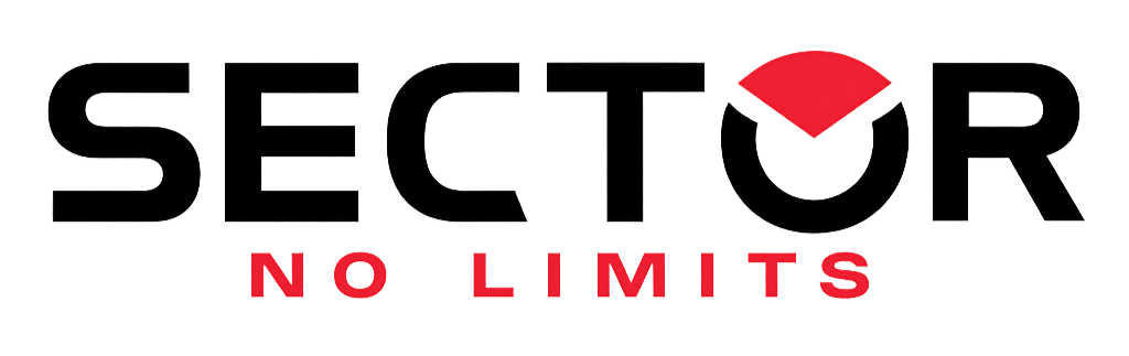 Logo SECTOR NO LIMITS in nero e rosso su sfondo bianco.